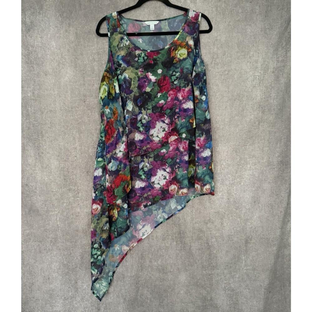 EUC Boutique 0X Womens Multicolor Floral Asymmetrical Lightweight Top Chiffon
